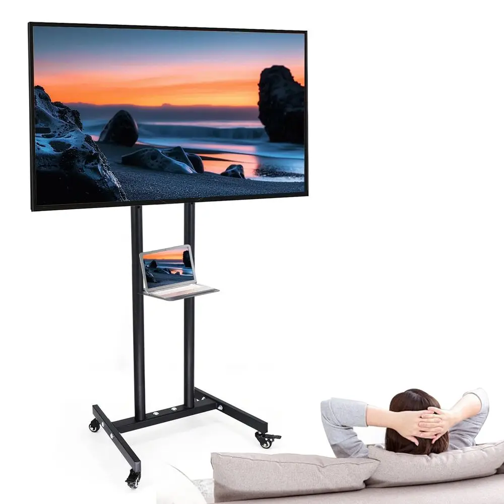 Base para TV Móvil con Ruedas, Base para TV de 14 a 55 Pulgadas, Altura Ajustable, Mueble para Pantalla de Suelo, MAX Vesa 400x400mm, 30KG