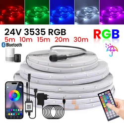블루투스 RGB LED 스트립 라이트, IP67 방수, 44 키 리모컨, EU 미국 영국 AU 파워 키트, 3535, 15LED 플렉스 테이프, 24V, 5M, 10M, 20M, 60M