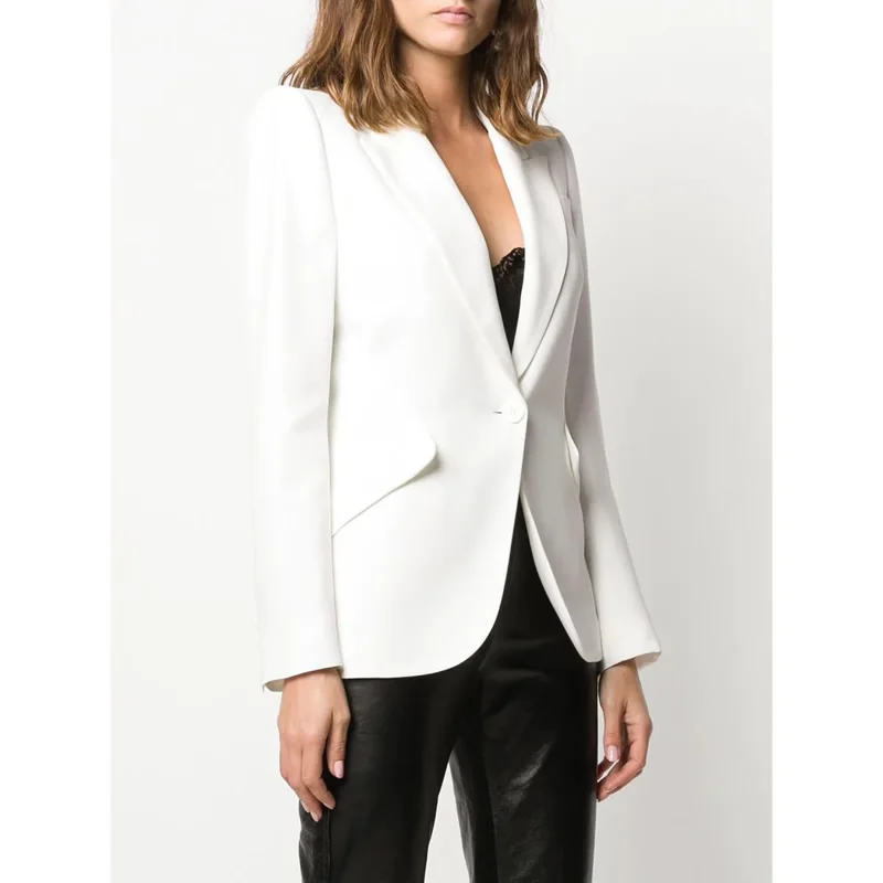 

2023 New Women White Jacket Fashion Turn-Down Collar Long Sleeve OL Blazer