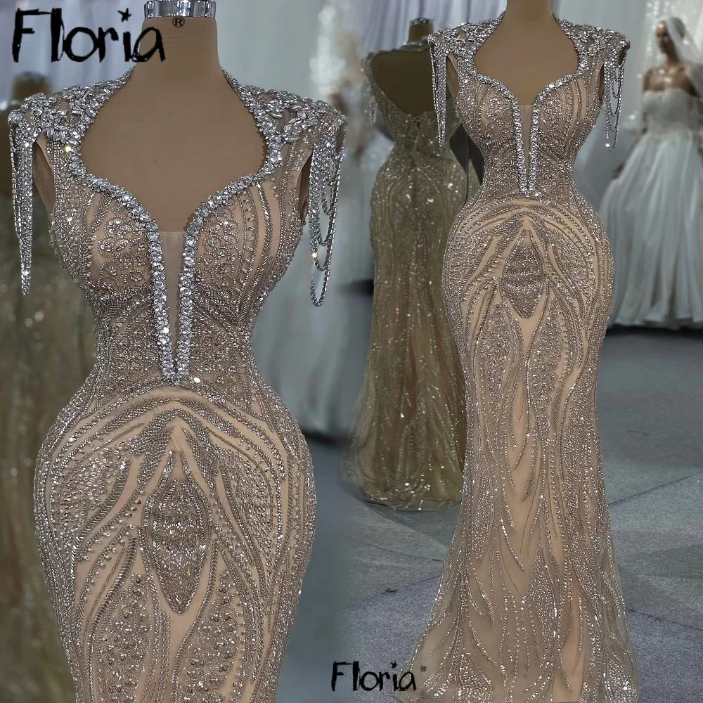 Robes De Soirée Short Sleeve Long Prom Dresses Beaded Lace Champagne Wedding Party Gowns Customized Birthday Events Night Dress