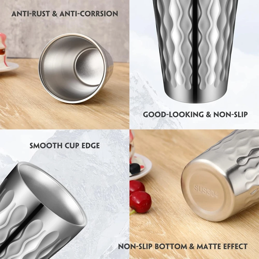 2 Pack Stainless Steel Mug Double Wall Metal Stackable Insulated Portable Drinking Cup Shatterproof Glasses for Home Restaurant