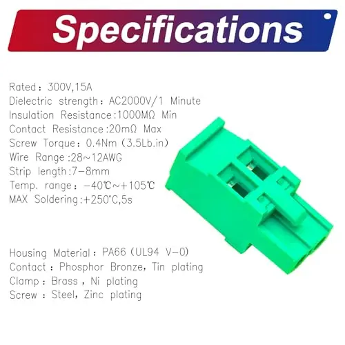 5.0mm Phoenix Connector 2 Pin, Green PCB Screw Terminal Block Connector Screw Connection (4Pcs 5.0M-ZK-2P)