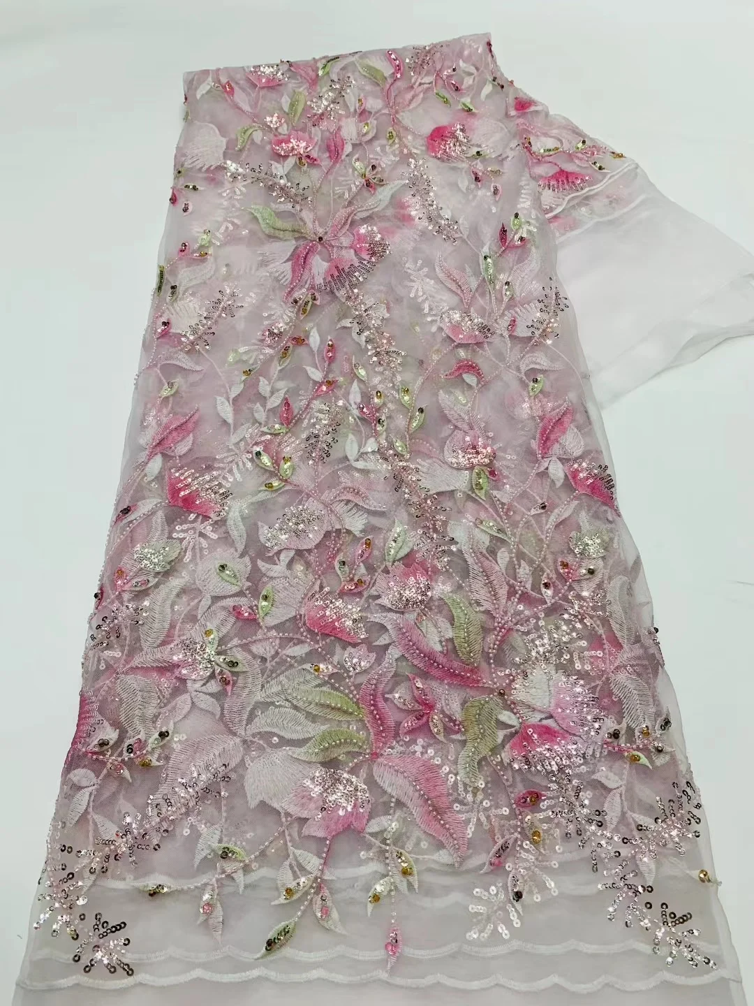 

Роскошная африканская кружевная ткань с блестками и бисером, 2021, высокое качество, 5 ярдов, розовая французская кружевная ткань, нигерийская кружевная ткань для вечеринки