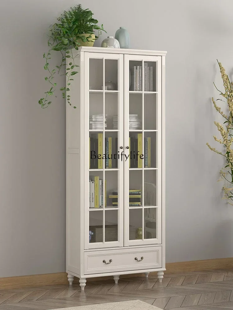 

yj9Pure solid wood American study glass door double door bookcase
