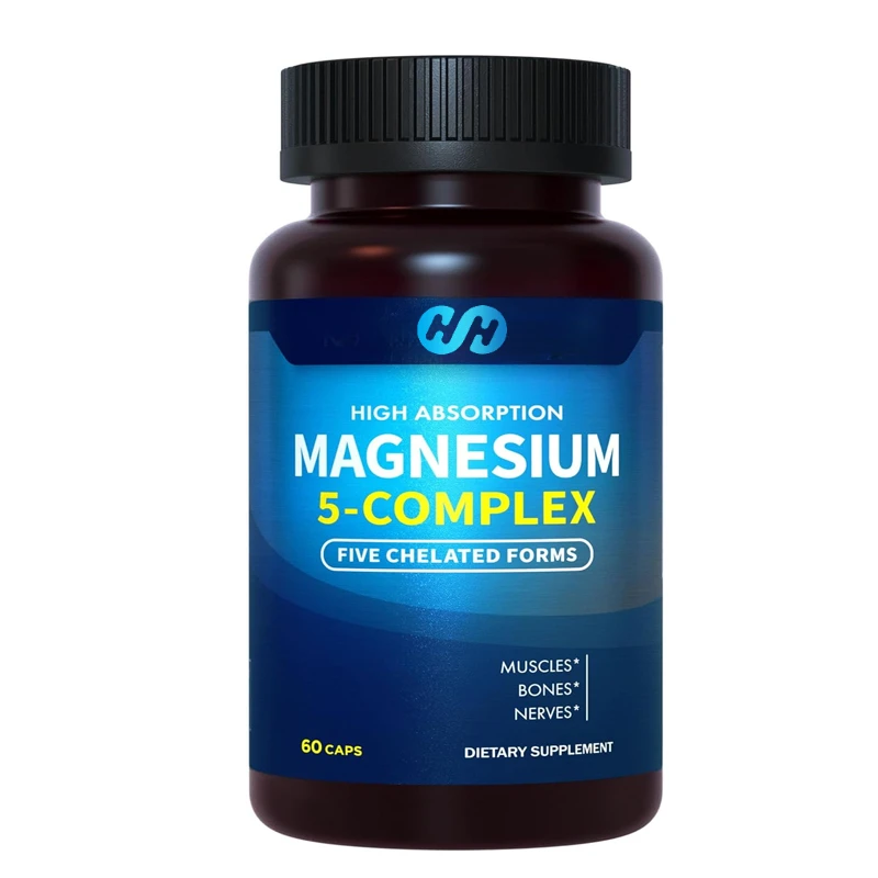 5-in-1 Magnesium Chelated Glycine Magnesium Malate Citrate Taurine and Aspartic Acid Nerve, Muscle, and Bone 60 Capsules