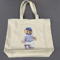 RL Skirt Bear Canvas Tote Bag Shopping Handbag Striped Single Shoulder Bag Handbag Fashionable Chinese Production