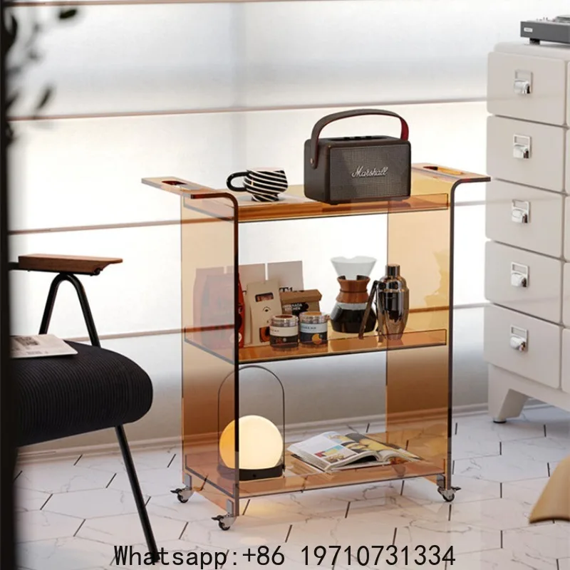 Acrylic edge table movable cart rack living room sofa tea table multi-layer storage household simple display rack
