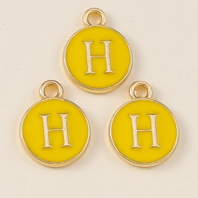 20 Stück 11x14mm Niedliche Gelbe Emaille-Alphabet-Anhänger mit 26 Buchstaben A-Z für Schmuckherstellung, DIY-Halsketten, Ohrringe und Accessoires ﻿ – Detail 10
