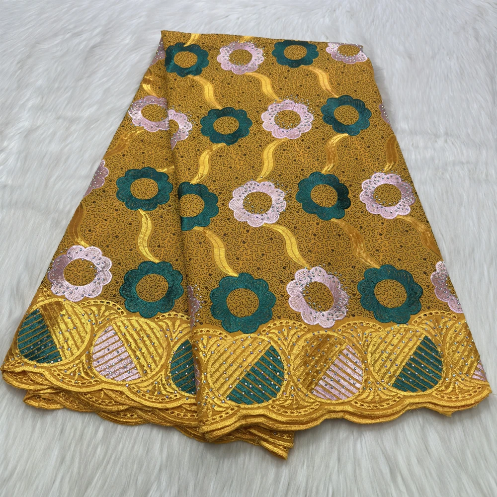 Cotton Swiss Voile Lace Embroidery With Stones Lace Fabric For Party Dress Wholesale African Lace  5 Yards
