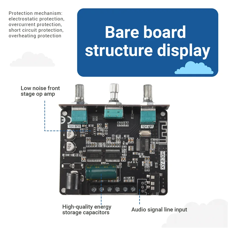 

XY-E30H 2.1 Channel Bluetooth 5.1 Audio Power Amplifier Board Module High And Low 15Wx2+30W Subwoofer Amplifier Speaker