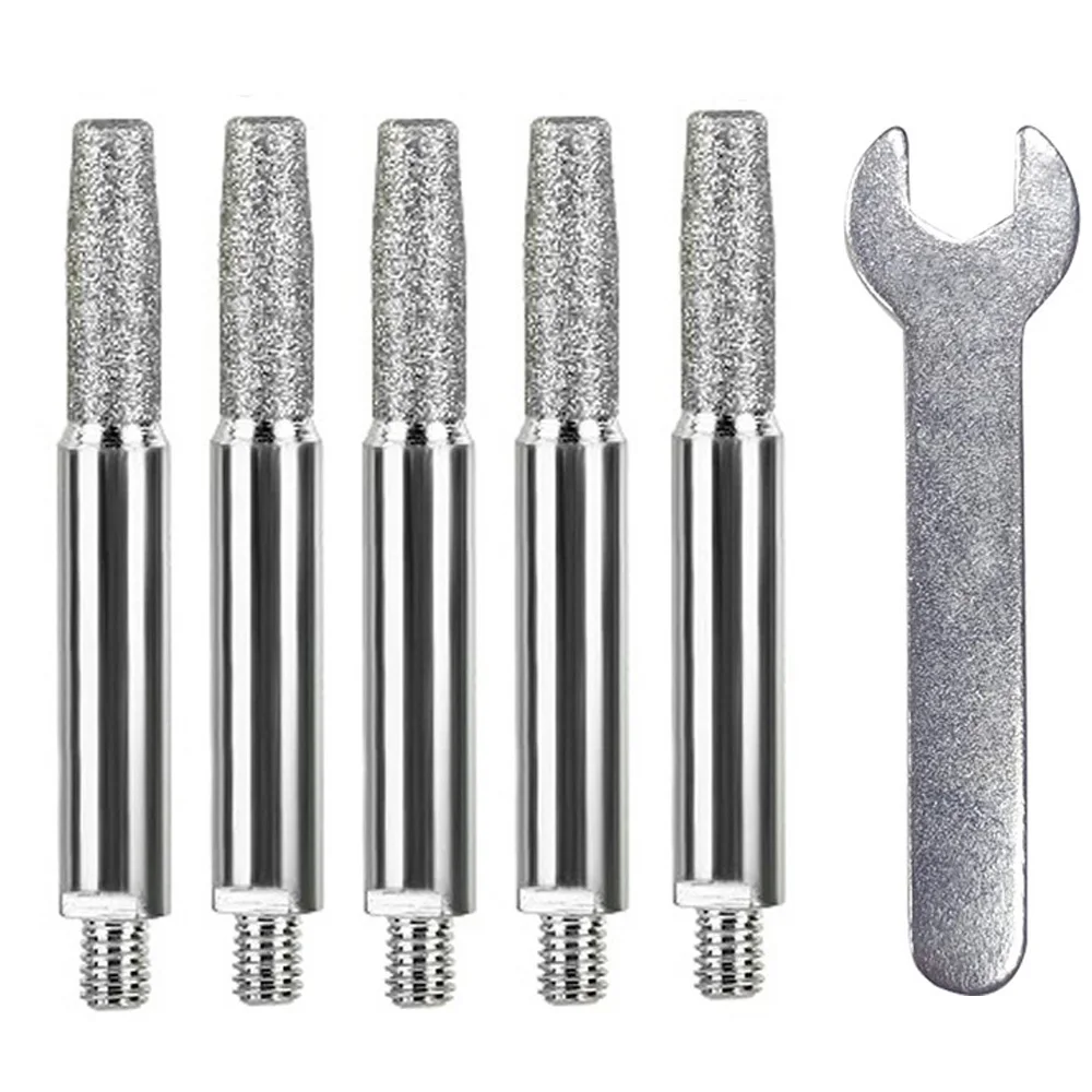 

5pcs Chainsaw Sharpening Bits High Hardness Chainsaw Grinding Stones for Chain Saw with Wrench Nuts Chainsaw Sharpener Burr