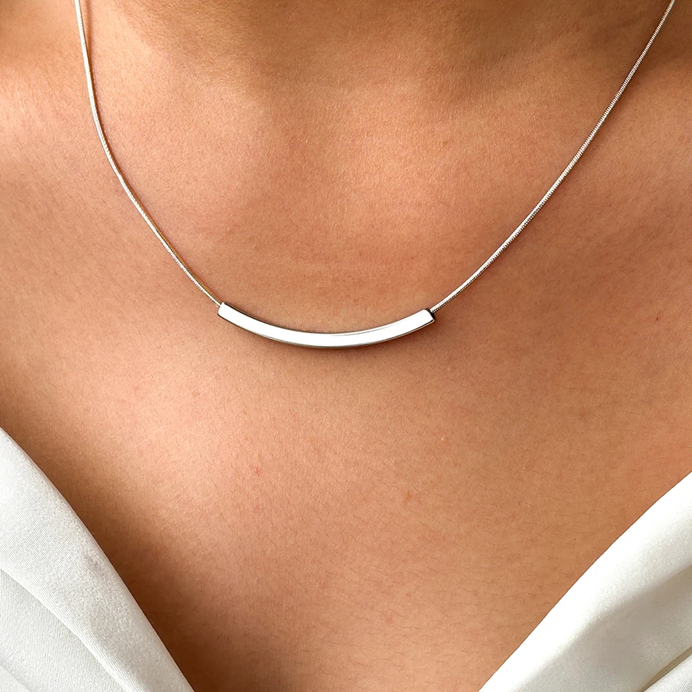 DOTIFI Stainless Steel Simple Long Arc Pendant Necklace Female Geometric Smile Fashion Commuter Collarbone Chain Jewelry Gifts