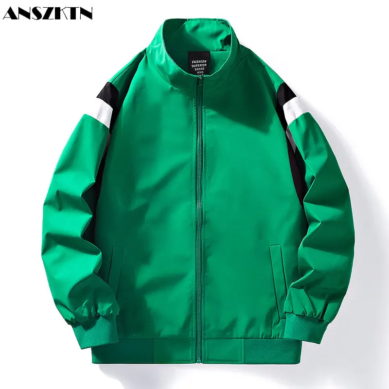 

ANSZKTN New autumn and winter American patchwork men's trend loose solid color high quality men's coat stand collar jacket