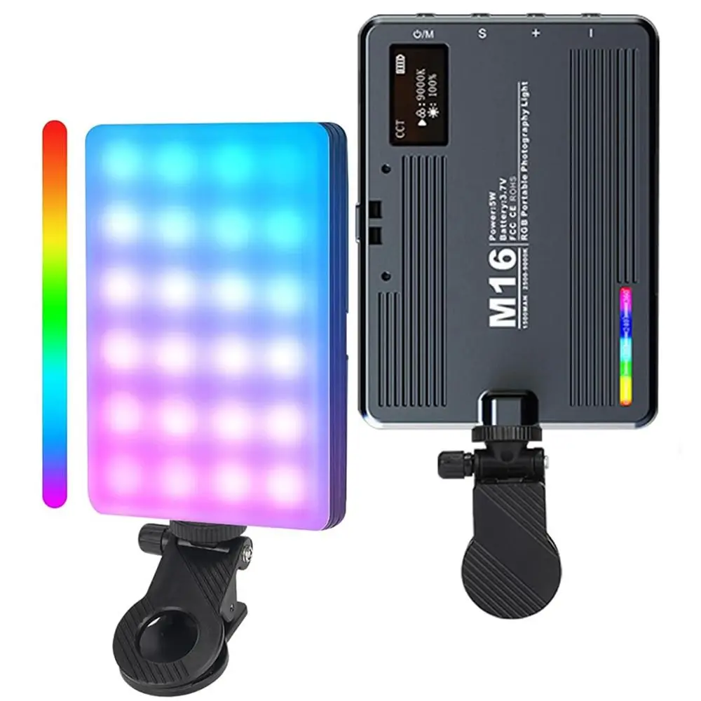 Universal LED RGB Video Light with 1/4 Hot Shoe Mount Dimmable Light Fill Light Adjustable Rechargeable Selfie Light