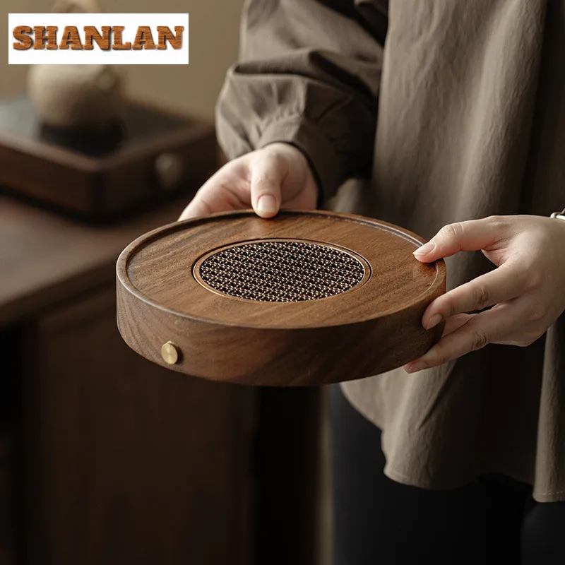 Chinese Walnut Wood Tea Tray Cake Rack Coffee Storage Board Teapot Water Storage Pad Dishes For Serving Tea Services Decoration