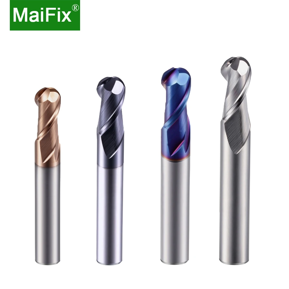 MaiFix 1PCS HRC65 HRC55 HRC45 2 Flute Tungsten  CNC Cutting Tools High Hardness Stainless Steel Coating Ball Cutter