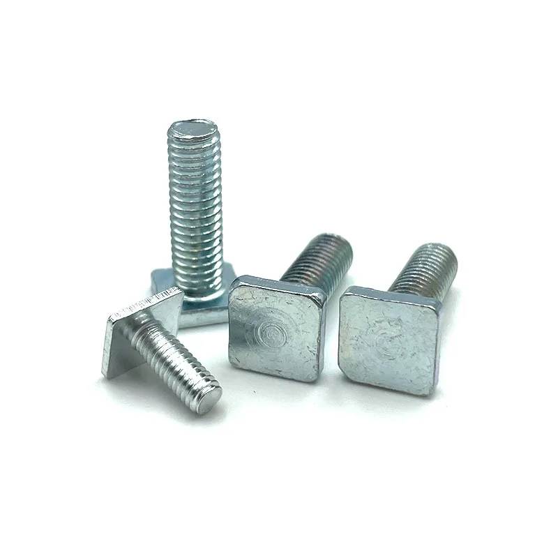 100pcs Square Flat Head Bolts 4.8 Level Galvanized T Shape Screw Stud M4 M5 M6 Chute Rail Track Quadrate Hammer Head T-Slot Bolt