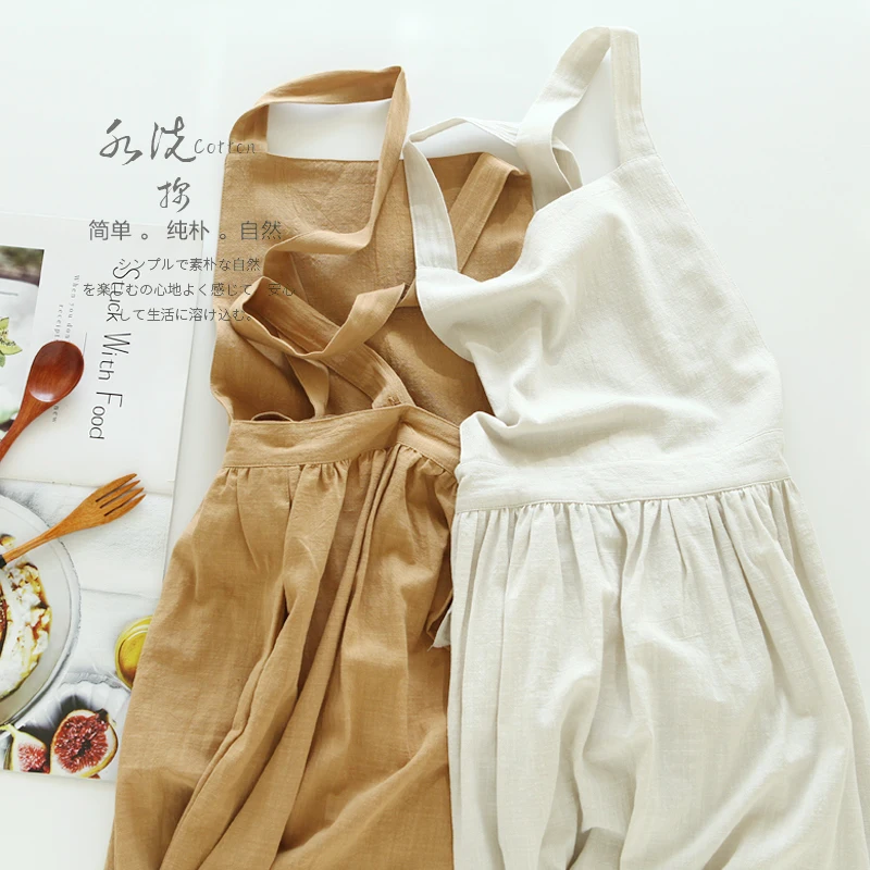 Korean version of the foreign style cotton solid color apron ladies literary milk tea shop flower shop overalls apron