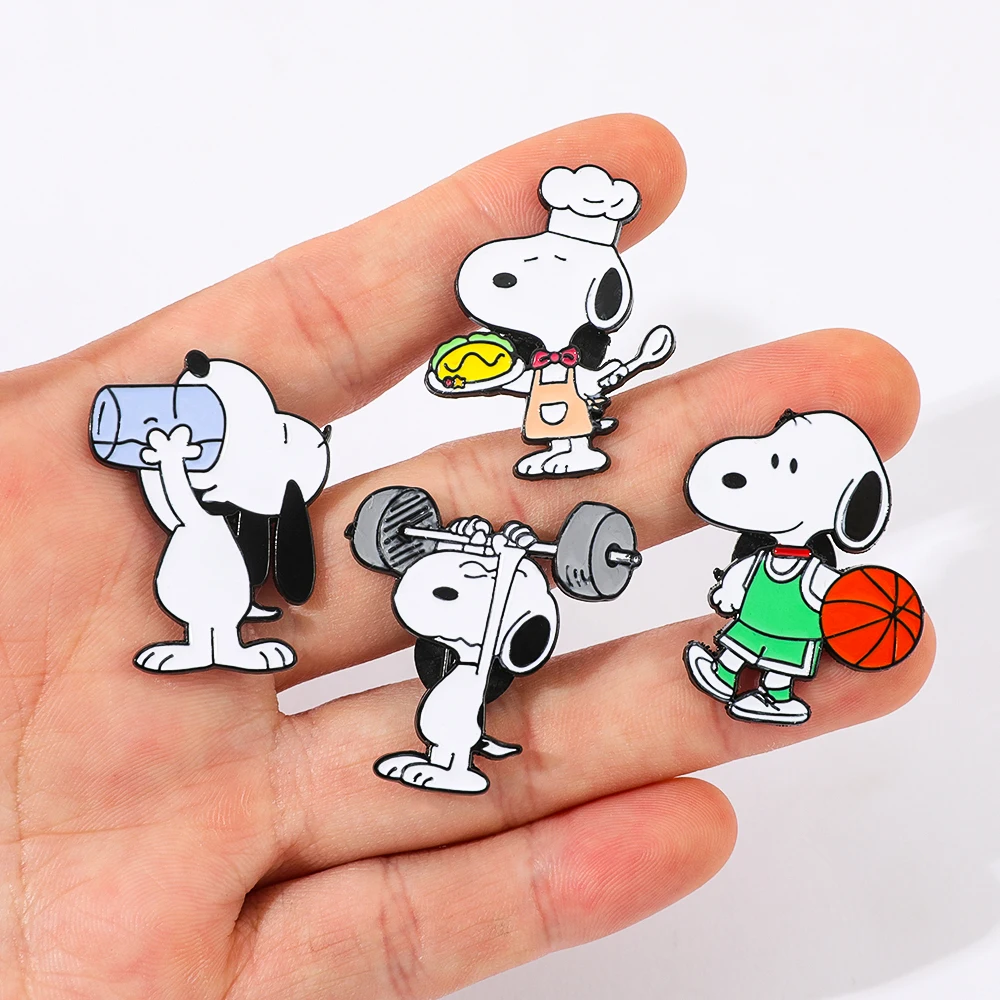 Snoopy Enamel Pin Collection - Cute Cartoon Dog Brooch in Various Outfits Pilot Chef Ski Pilot Lapel Pin Badge Kawaii Style