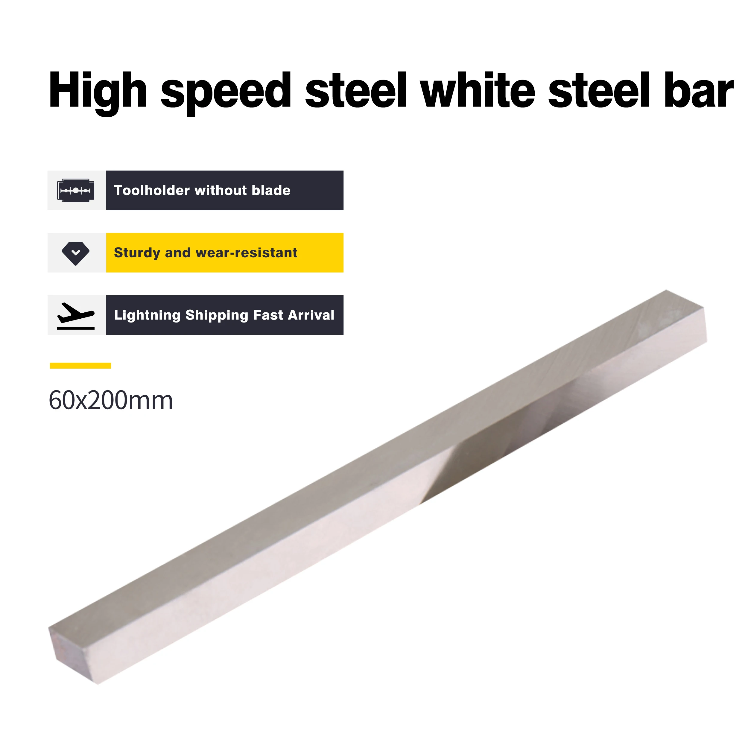 

60x200mm Long 200mm HSS White Steel Bar High Speed Steel Square Cutter CNC Lathe Turning Tools Super Hard Tungsten Steel Inserts