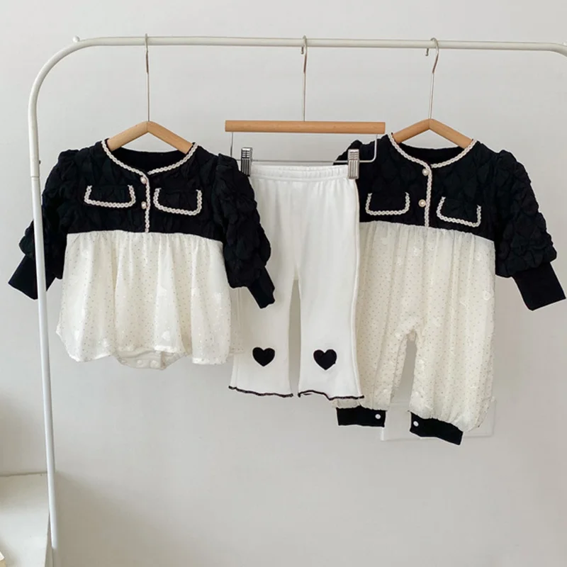 Autumn Spring 0-24M Infant Baby Girls Clothing Set Long Sleeved Cotton Jumpsuit+Pants Toddler Baby Girl Clothes Suit