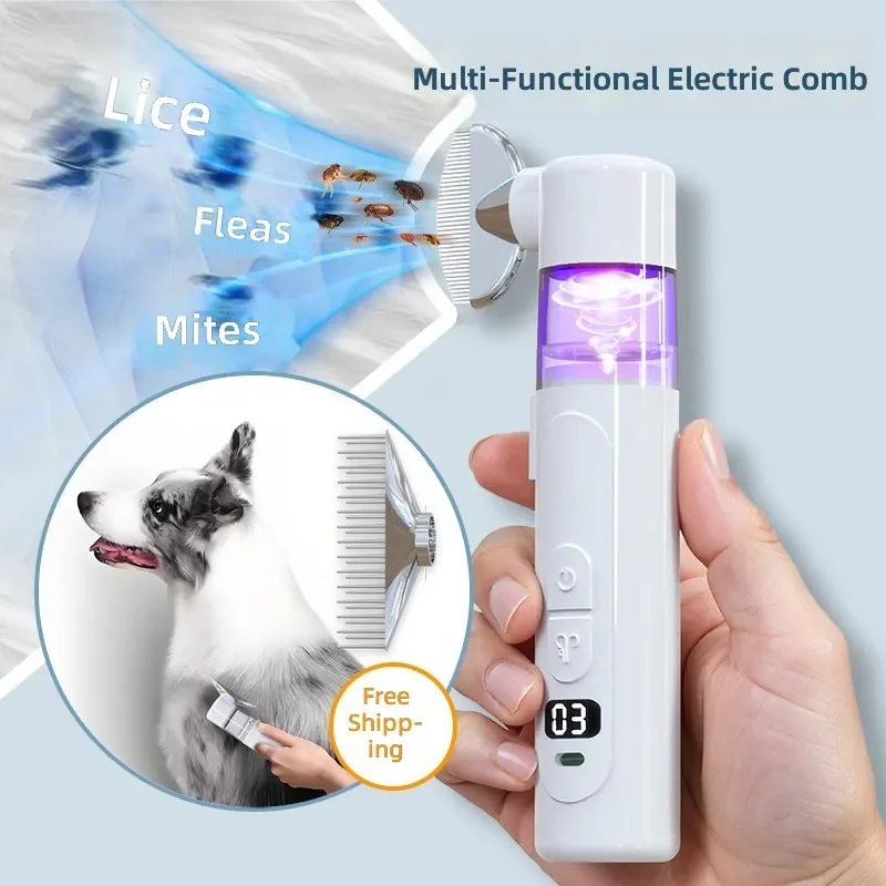 for New 2-in-1 Electric Pet Lice Remover Hair Knot Comb Flea Catcher In Vitro Deworming Tool for Dogs and Cats
