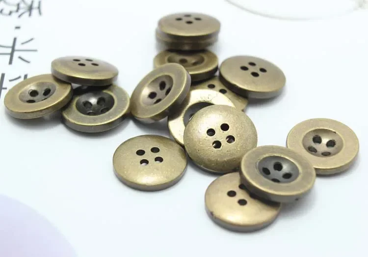 50PCS 10-25mm 4-Holes Buttons Spot Supply Wide Edge Four Eye Bronze Imitation Metal Button Coat Sweater Shirt Button