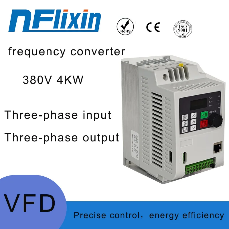 

VFD 4KW 380V Преобразователь привода с переменной частотой 3-фазный регулятор скорости двигателя ﻿