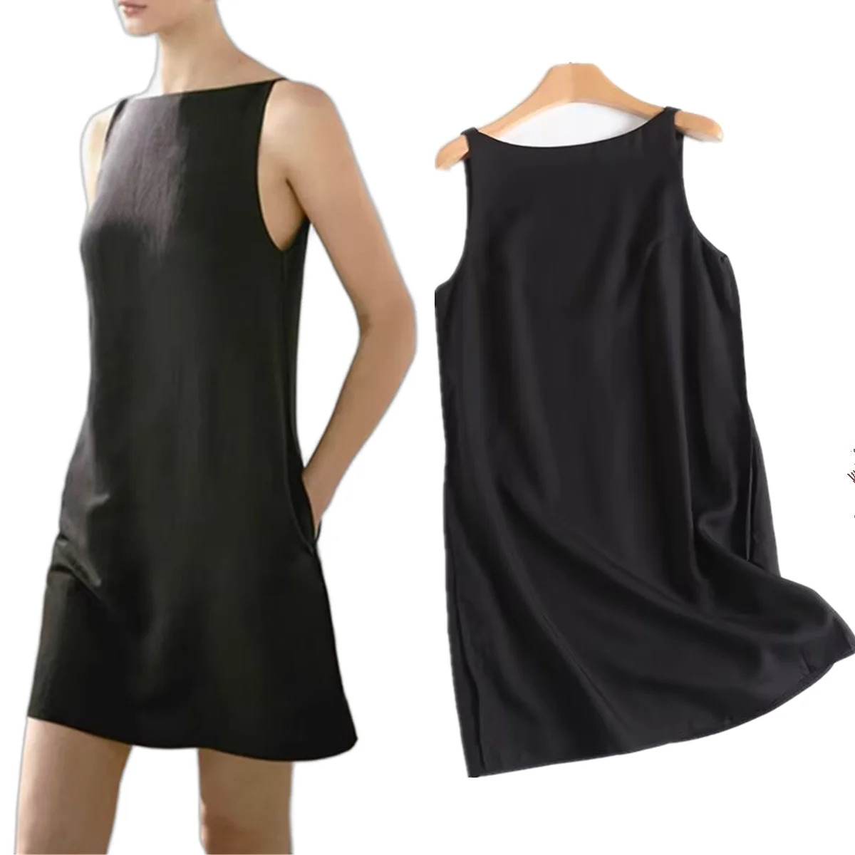 

Maxdutti Minimalist Black Camisole Summer Dress French Linen Blend Blackless Mini Dress Evening Dresses Party Dresses Vestidos