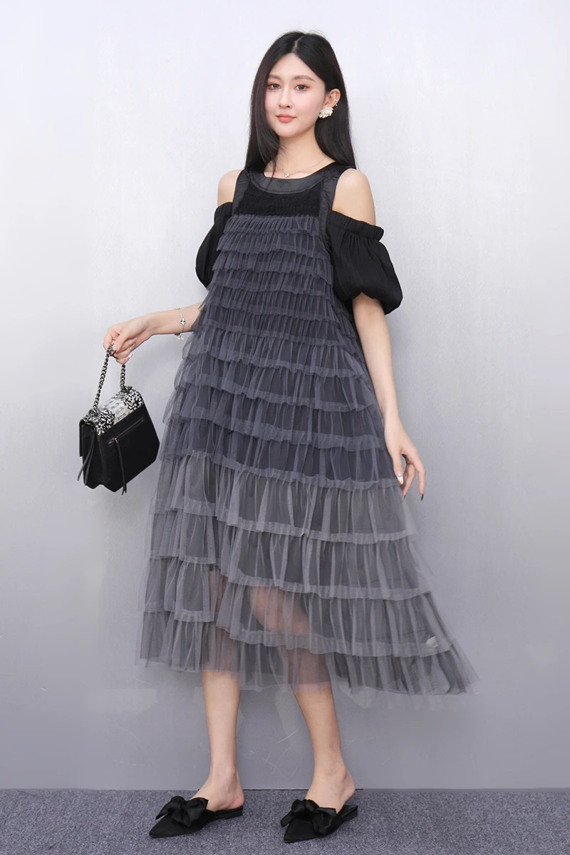 

2024, весна-лето, новые элегантные лоскутные сетчатые свободные длинные платья, женское модное платье-торт, женская оптовая продажа J973