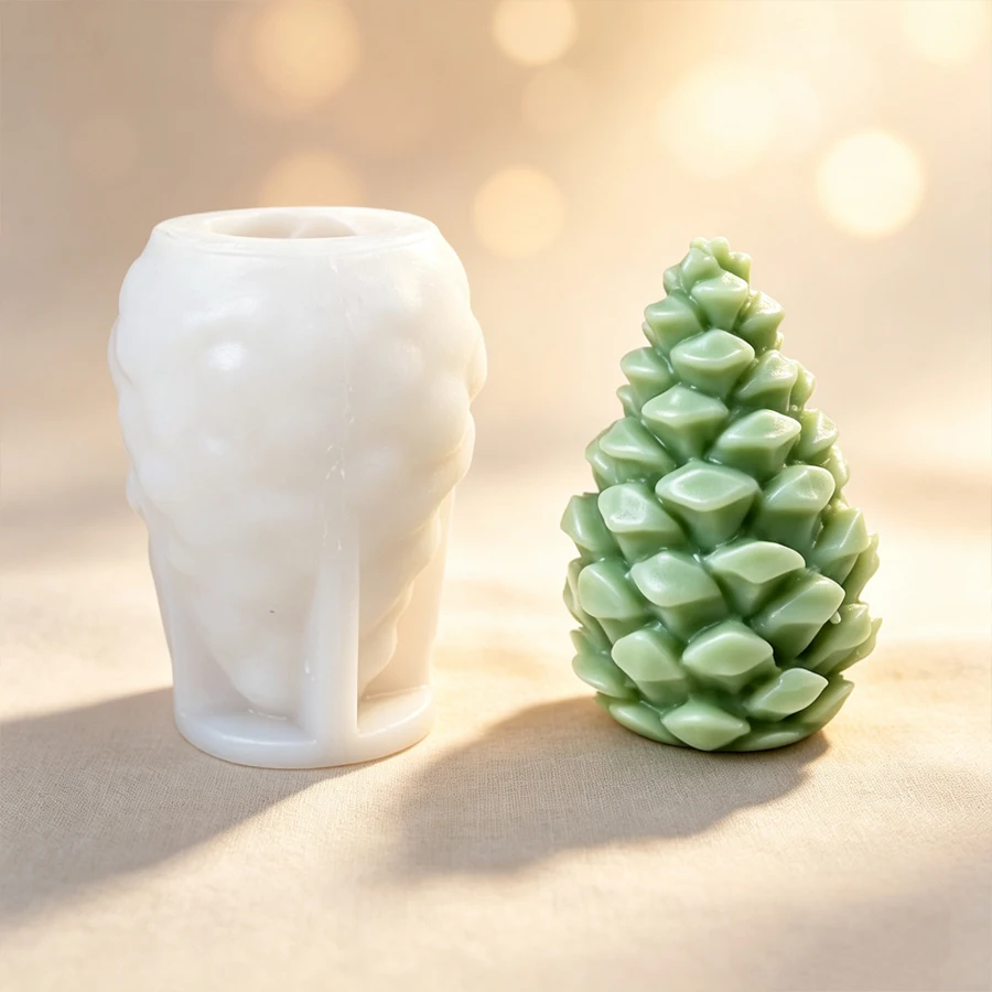 Long Strip Pine Cone Silicone Candle Mold, DIY Christmas Pine Cone Decoration Candle Gypsum Craft Cement Mould, Christmas Gift.
