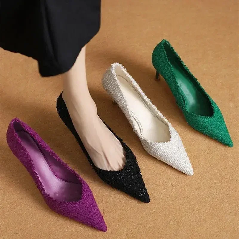 

Flock Pointed Stiletto Women High Heels Autumn Designer Color Slip-on Party Women's Shoes Fashion Comfortable Sexy Woman Pumps