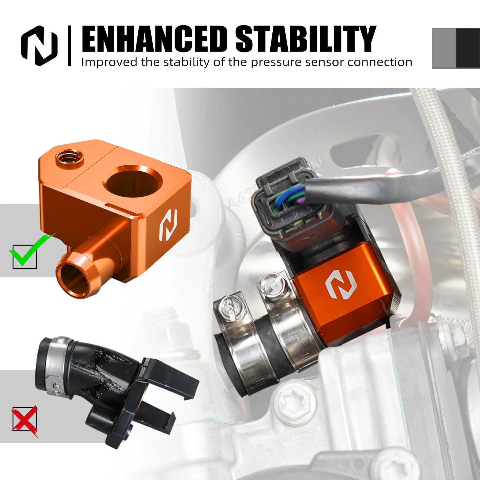 NICECNC KTM EXC 300 XCW 300 2024-2025 SX 125 XC300 2023-2025 TBI ハイフロー フューエルレール & クランクケース圧力センサーブラケット