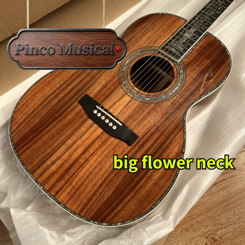 Luxury 000-45 Fern Inlay Auditorium Guitar All KOA Wood ALL Abalone Shell Fully Inlaid Unisex Beginner