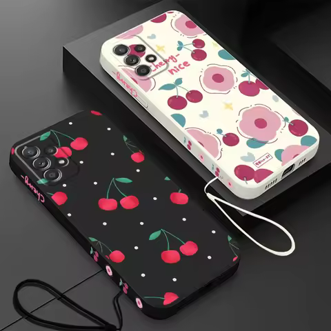 Cherry Phone Case for Samsung Galaxy A42 A21s A34 A32 A13 A52 A72 A23 A22 A11 A12 A24 A53 Square Liquid Cover