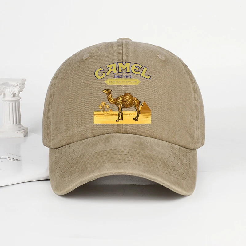 Vintage-Baseballkappe mit „Camel“-Wüstenszenen-Print – verstellbare Unisex-Vintage-Kappe für Outdoor-Wanderungen und Bergsteigen