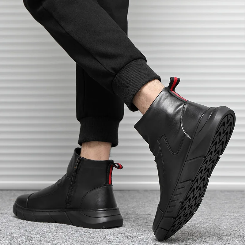 

2024 Men Chelsea Boots Winter Slip-on Waterproof Black Ankle Boots Retro Men Black Fashion Boots Motorcycle Shoes Big Size 39-48