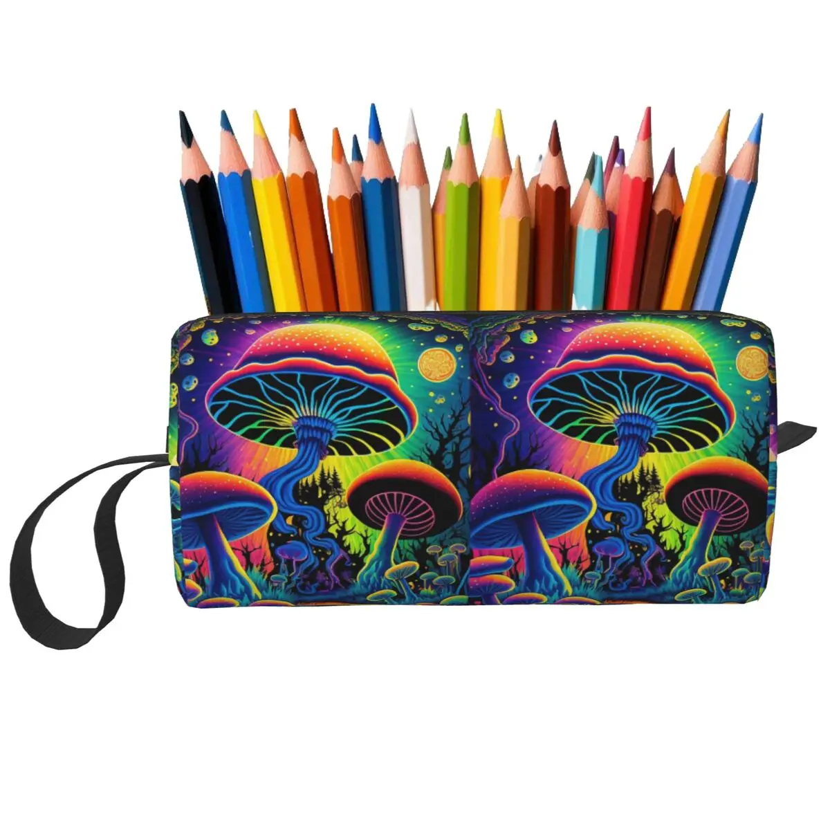Psychedelic Magic Glowing Mushrooms 3 Pencil Case for Boy Girl Pen Box Pencil Bag Stationery Supplies Women Cosmetic Bag