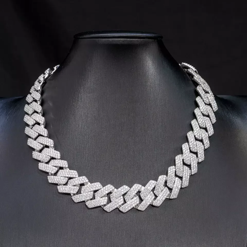 Excellent Jewelry 925 Sliver Iced Out Cuban Link Necklace Moissanite Diamond VVS GRA Certificated Hip Hop Men's Jewelry