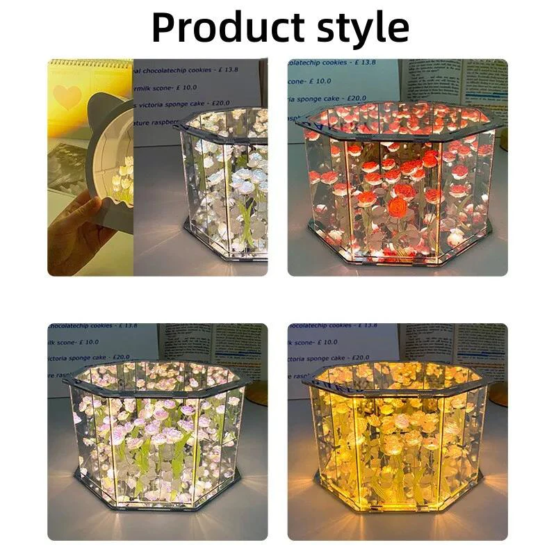 New DIY Tulip Mirror Cube Lamp Three-Dimensional Nightlight Material Package Handmade Craft Birthday Gifts Led Tulip Night Light