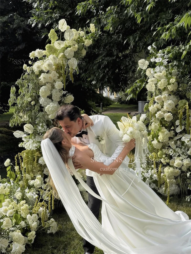 SSYTENS ชุดแต่งงานที่ไม่มีสายหนังหรูหราผู้หญิงนางเงือกชุดเจ้าสาวพลเรือนแขนกุดโบฮีเมียนโบดาสที่กำหนดเองชุดเจ้าสาว