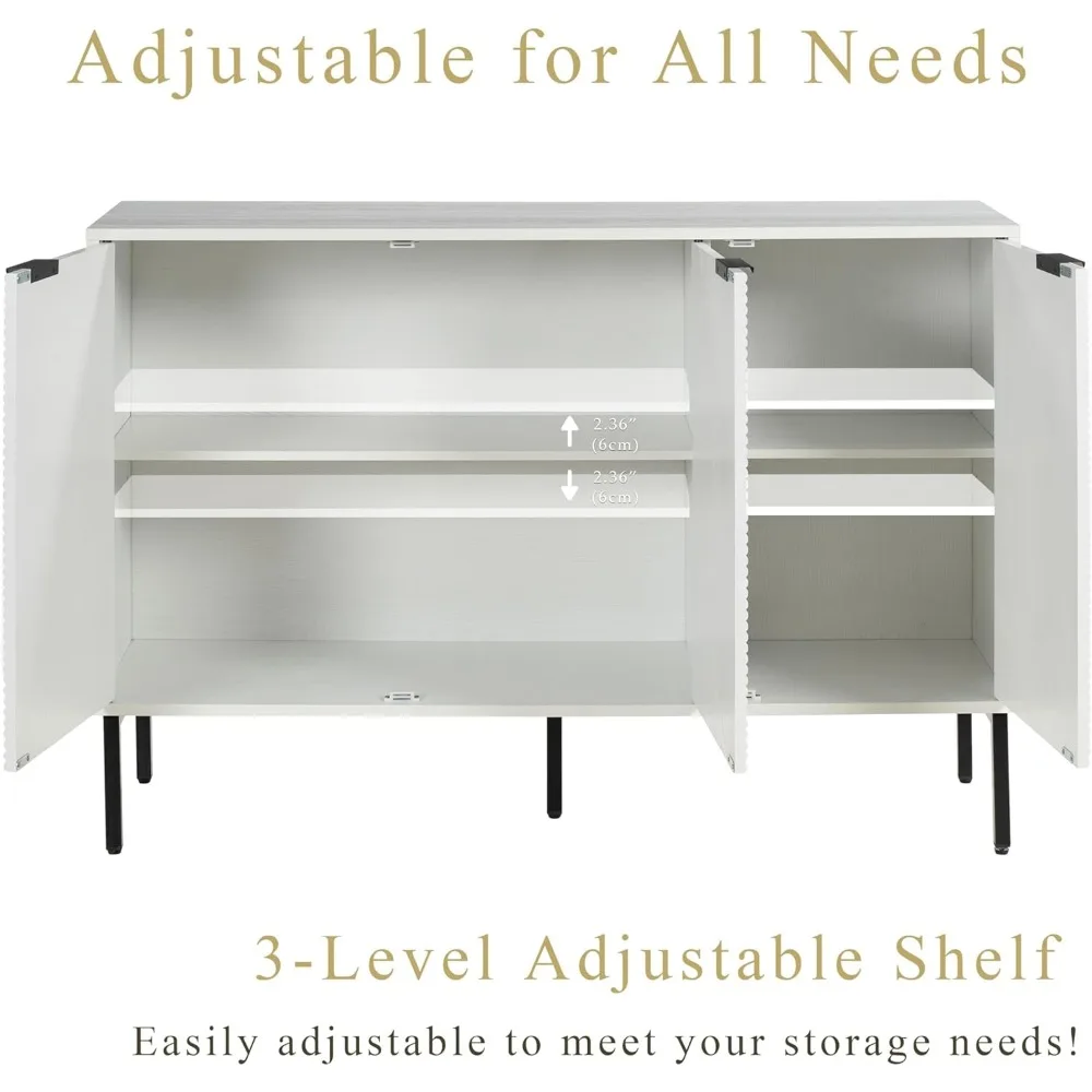 خزانة بوفيه جانبية رائعة مع مساحة تخزين، وخزانة تخزين مخددة مع 3 أبواب وأرفف قابلة للتعديل، وكابينة حديثة