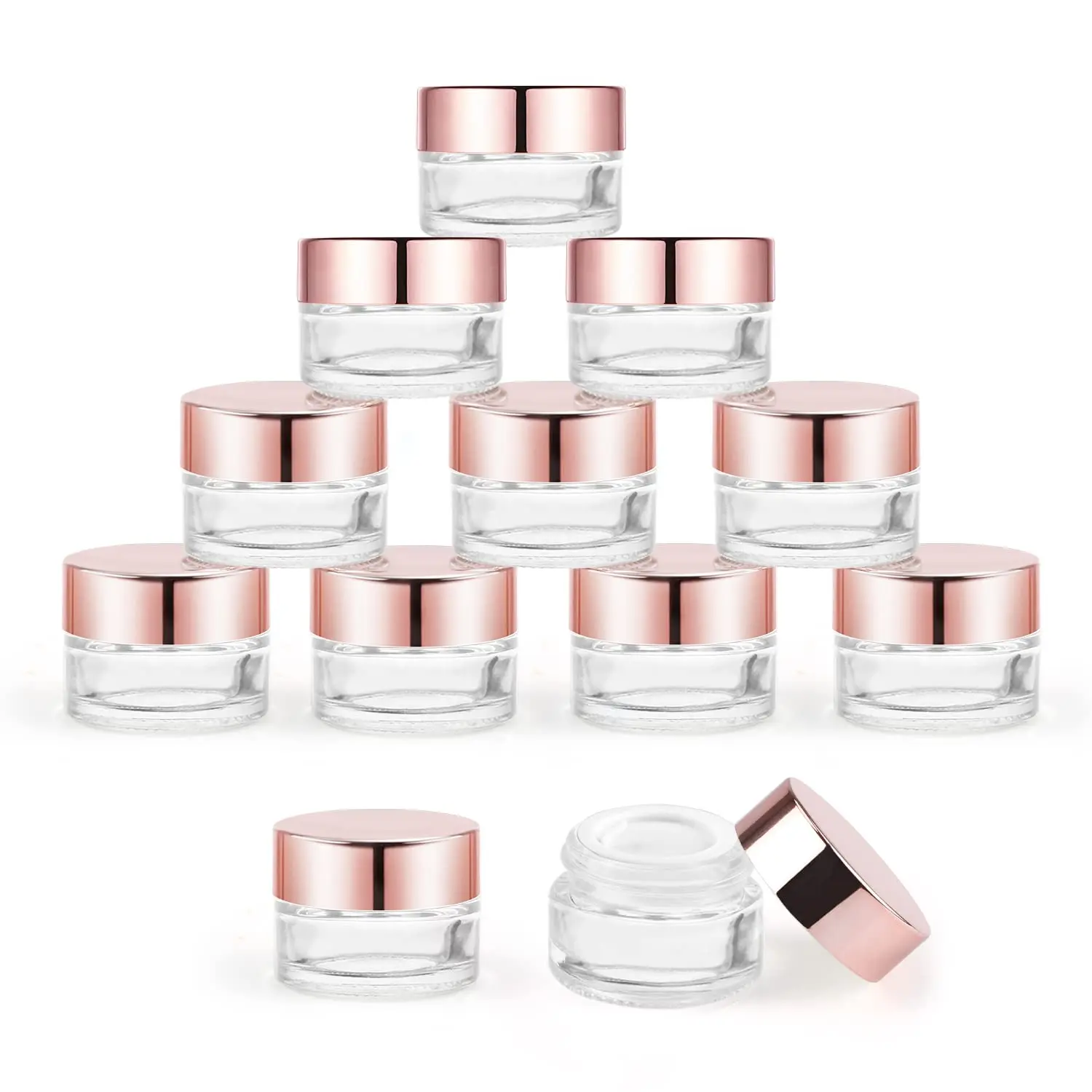 

20Pcs 5g Glass Cosmetic Jars Refillable Clear Cream Bottle Containers Empty Sample Vials Jar with Rose Gold Lid for Eye Cream