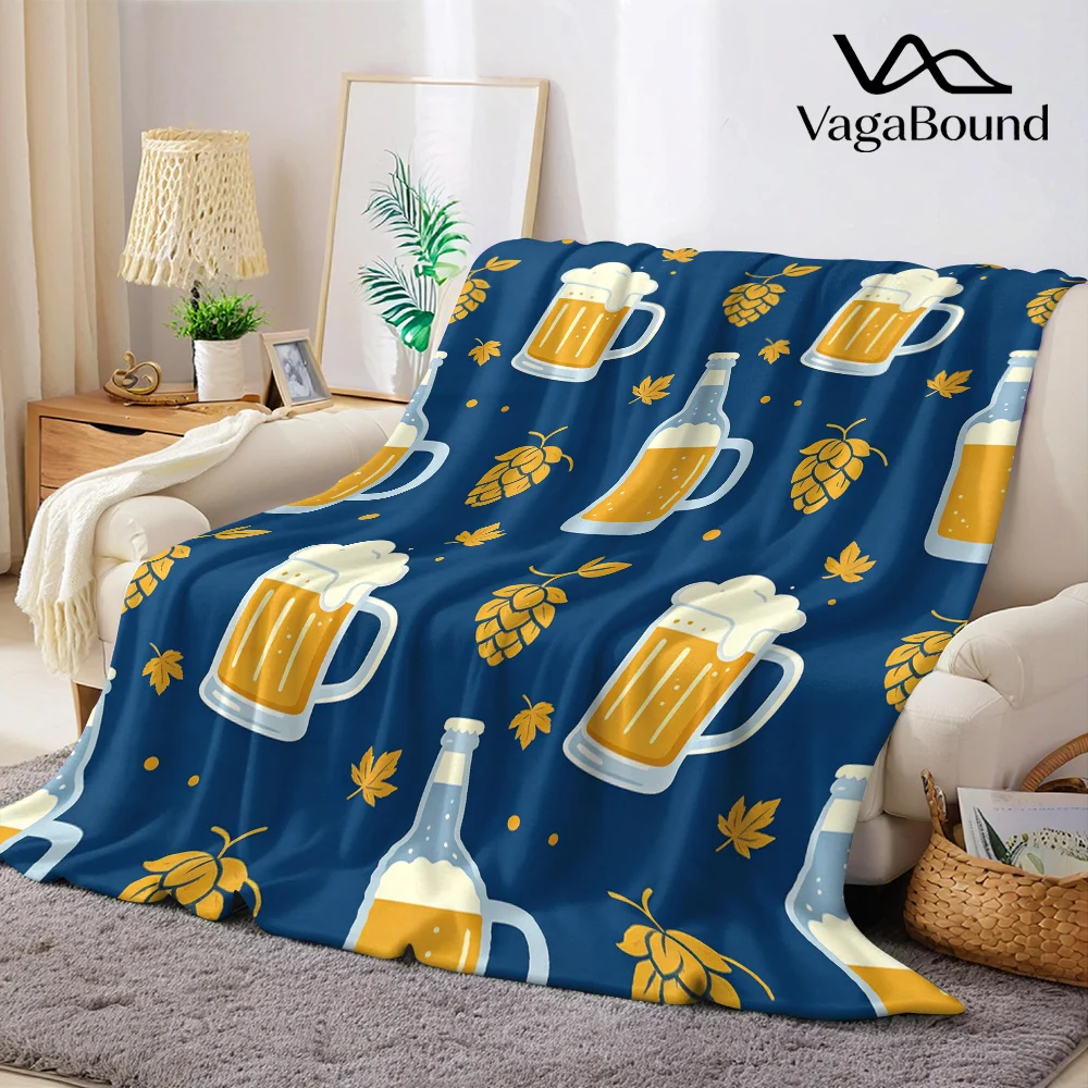 Beer Mug Hops Wheat Flannel Blanket Warm Soft Halloween Christmas All-Season Couch Decorative Cozy Warm Gift