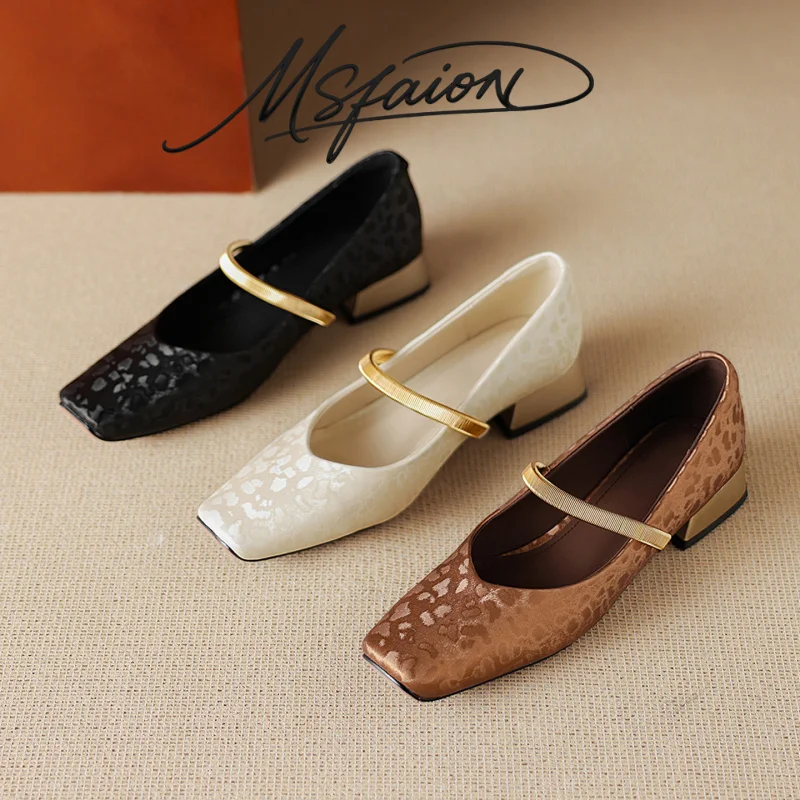 

Chinese Style Retro Mary Janes for Women, 2026 Spring Cowhide Square Toe Low Heel Flats, Vintage Buckle Strap Slip-on Dress Shoe