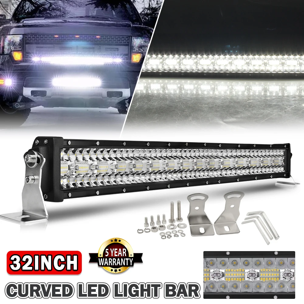

HAOLIDE 32inch Straight Led Work Light Bar Super Bright 3 Rows Driving Flood Spot Combo Beam Light for SUV UTE ATV Boat Offroad