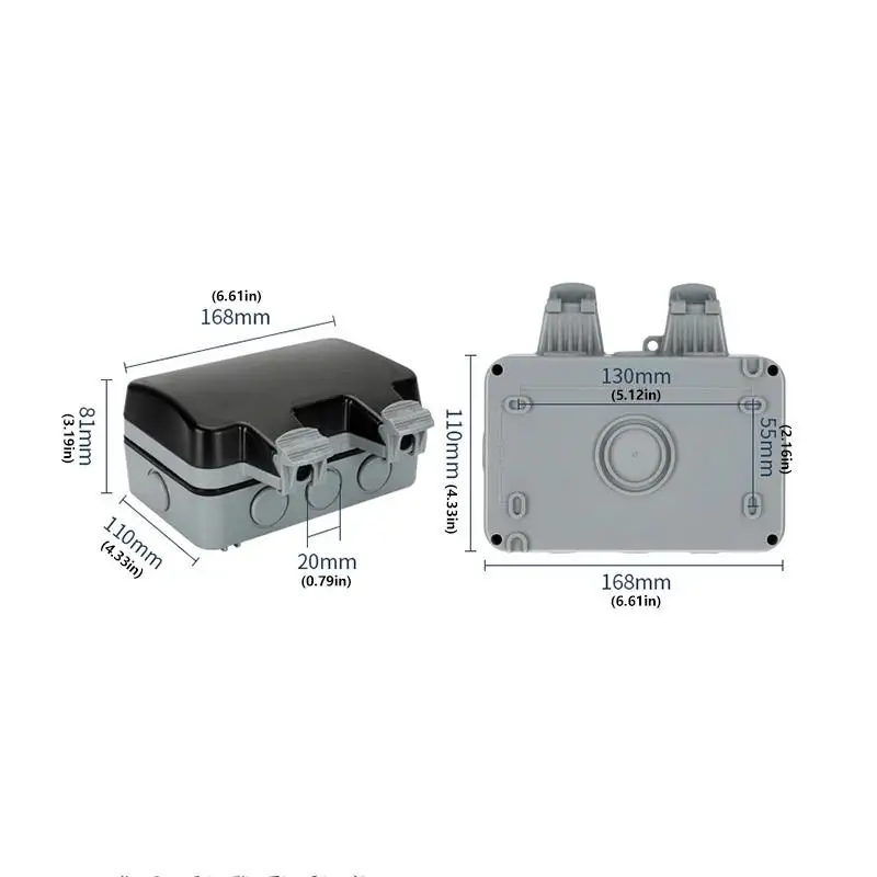 US Plug Outdoor Waterproof Dual Sockets 15A Power 110-250V IP66 Universal Industrial Weather Dust Proof Outside Master Outlets