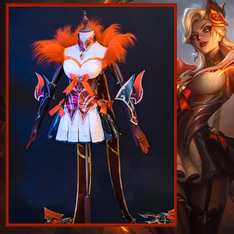 Game LOL Western Magic Shadow Evelynn Cosplay Costume LOL Evelynn Costume Women Western Elements Orange Dress