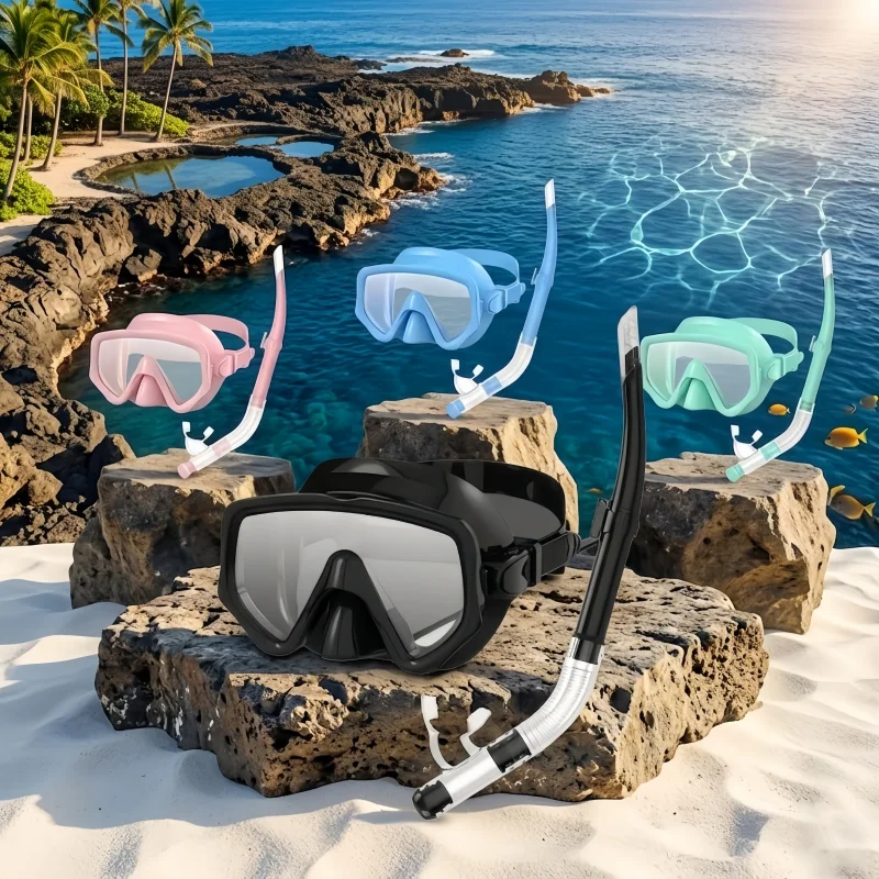 Tauchmaske und Schnorchel-Set für Erwachsene, gehärtetes Glas, professionelle Panorama-Schnorchelausrüstung, Schwimmtrainings-Schnorchelset