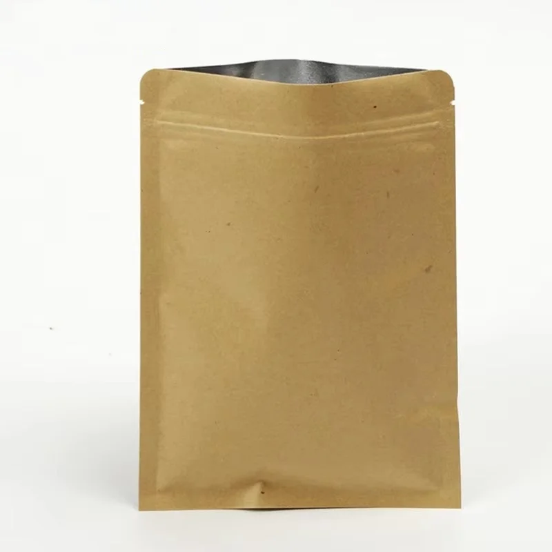 100PCS Flat Kraft Paper Ziplock Gift Packaging Bag DIY Matcha Spice Tea Powder Ground Sugar Coffee Custom Logo Storage Pouches